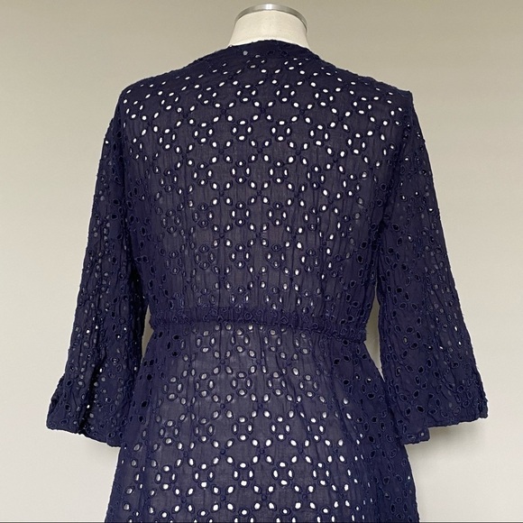 Echo Navy Eyelet Swim/Beach Cover-up Tunic, Silver O-Ring Plunge Neck, Medium - Picture 11 of 16